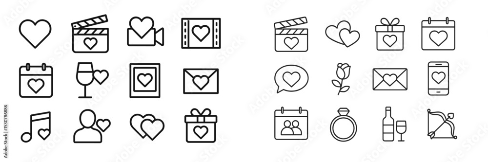 Aufkleber collection of decorative icons representing love and romance in various formats and activities for c