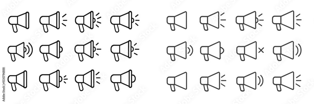 Fototapete Different styles of sound symbols are displayed, illustrating various sound levels, muted options, and sound features