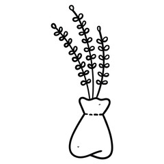 Hand drawn doodle bag of seedling plants on white background.