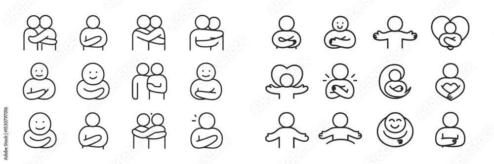 Poster various hand-drawn illustrations of people expressing affection and connection in diverse poses and 