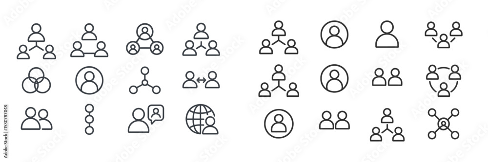Aufkleber Various abstract icons illustrating connections and group dynamics among individuals in a modern digital context