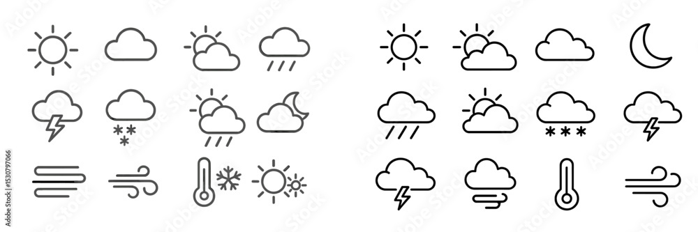 Poster Weather icons showing different conditions including sun, clouds, rain, and lightning in a simple design format