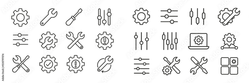 Poster Set of minimalist tool icons representing maintenance and settings for technical applications
