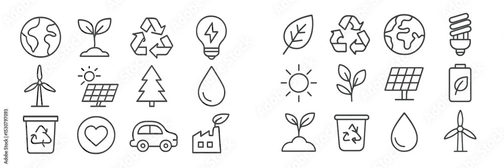 Poster symbols of sustainability showcase eco-friendly practices and renewable energy sources for a better 