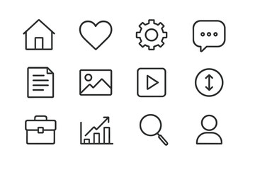 Collection of minimalistic icons representing various activities and concepts related to home, communication, and productivity