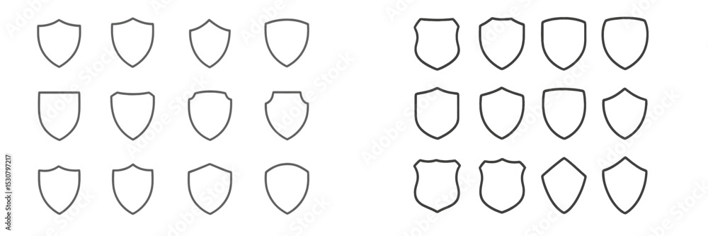 Poster Different shield shapes arranged in a grid for artistic or design purposes in a minimalistic style