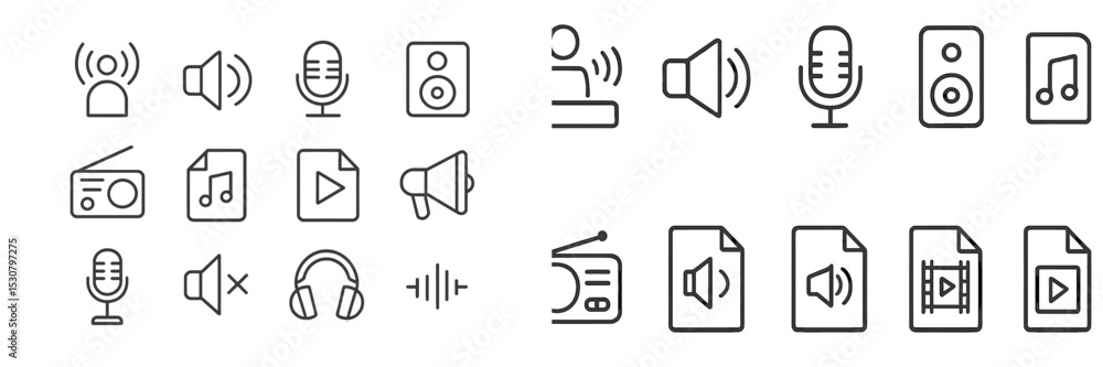 Poster Collection of audio-related icons showcasing various sound and music symbols arranged in a grid format