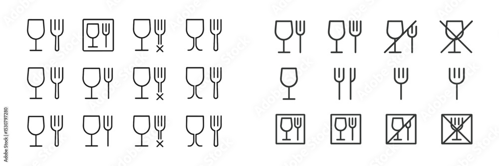 Poster icons representing tableware and dining etiquette in a minimalist design suitable for various settin