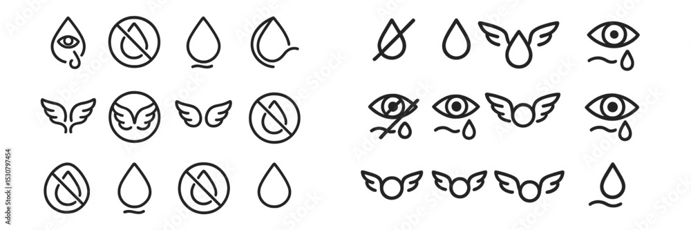 Poster unique collection of simple line illustrations showcasing various shapes and symbols involving eyes,