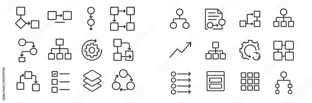 Leinwandbilder Flowchart symbols and diagram elements used for process mapping and data visualization