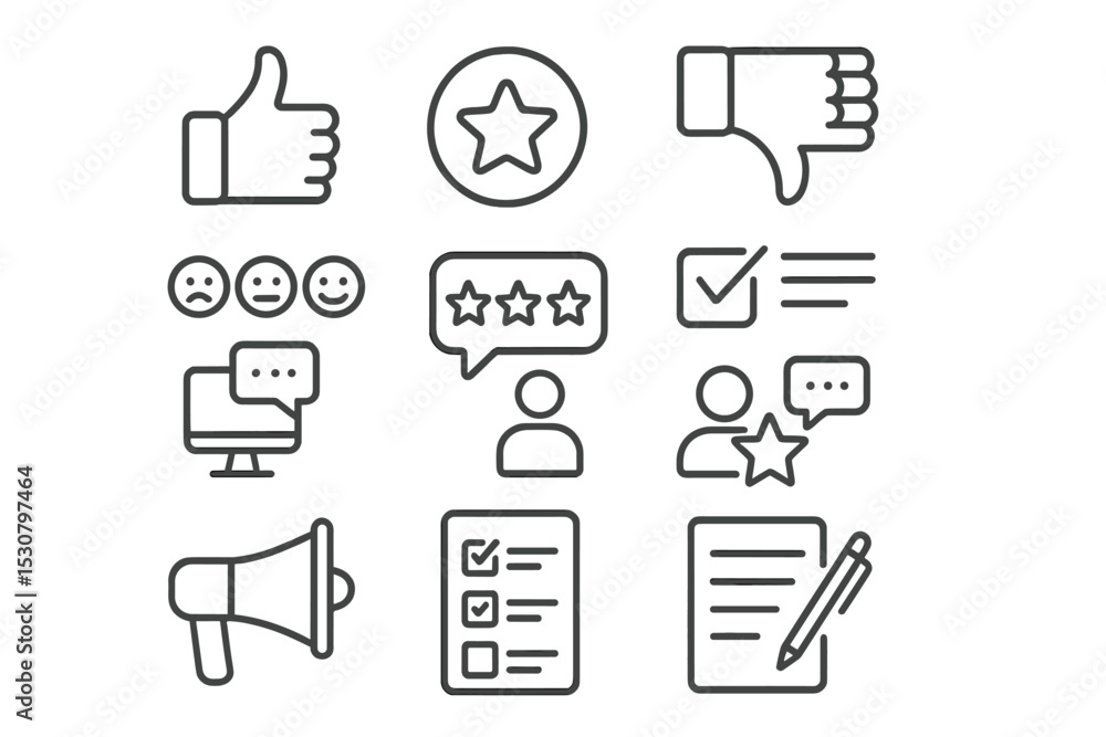 Aufkleber Icons depicting feedback and rating concepts in a digital environment for user interaction