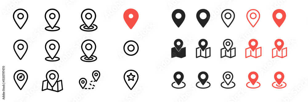 Aufkleber Collection of pin icons representing locations and maps for use in digital navigation and geolocation tools