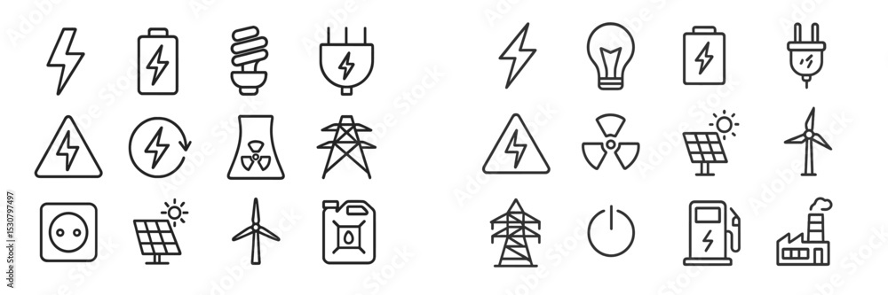 Aufkleber electricity symbols illustrating various energy sources and electrical concepts in a minimalistic de