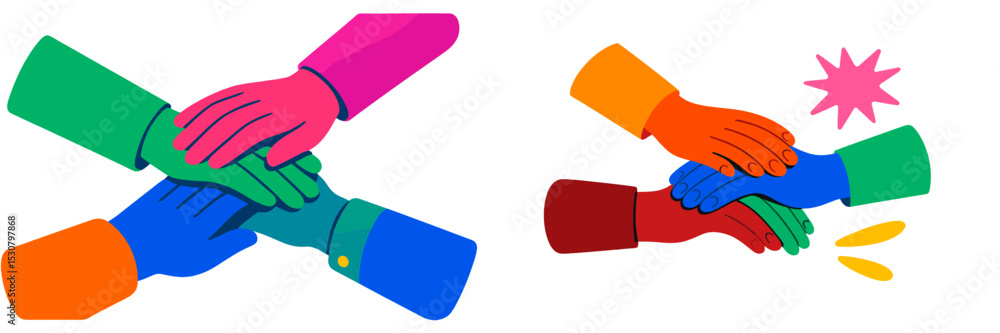 Poster colorful hands unite to symbolize teamwork and collaboration in a modern design