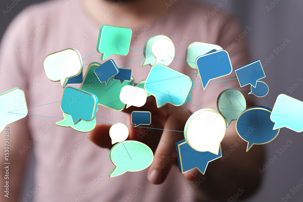 Aufkleber Abstract image of interconnected speech bubbles, symbolizing global communication and networking.