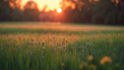 Obraz premium A digital painting depicting a field during the evening.