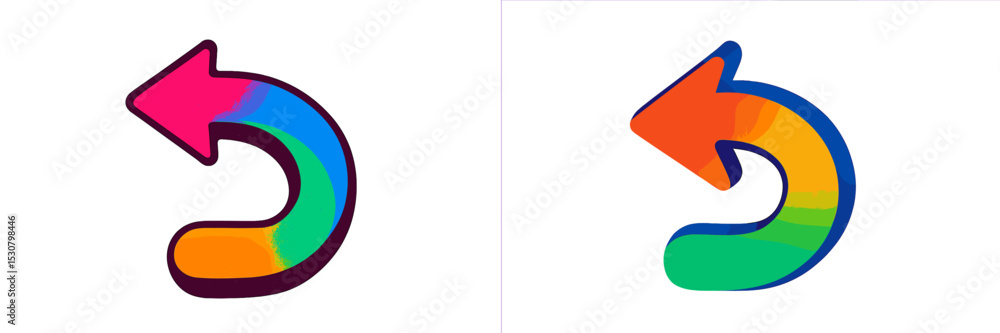 Poster colorful curved arrow designs with gradient effects displayed side by side for creative inspiration 