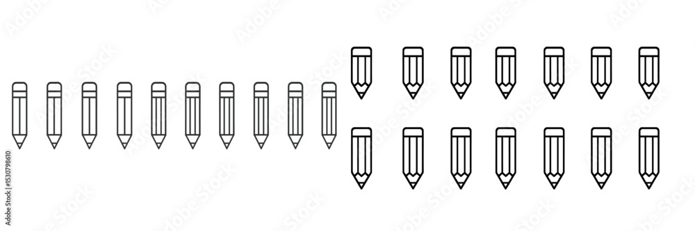 Poster pencil illustrations arranged in neat rows on a plain background for educational or design purposes