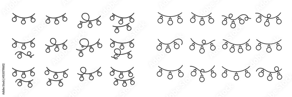 Poster Decorative string lights design elements for festive decorations and events in various styles and arrangements