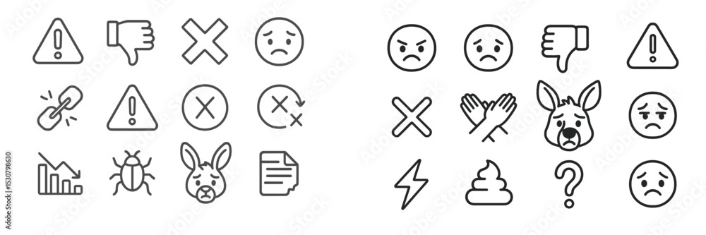 Fototapete Collection of warning and error symbols representing various emotions and issues in a digital format found in user interfaces