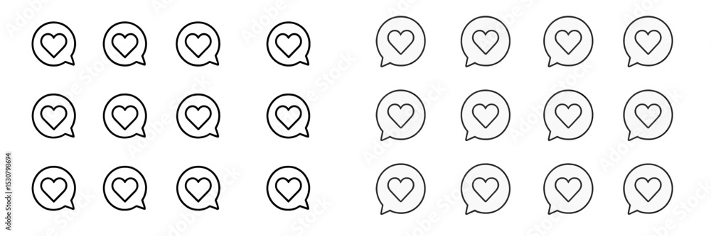 Aufkleber Collection of outlined speech bubbles featuring heart icons in a repetitive, stylish pattern