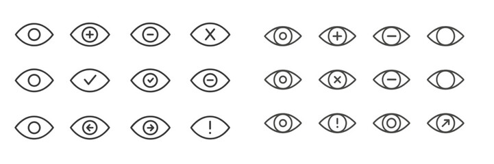 Collection of various eye symbols conveying different actions and feelings on a simple background