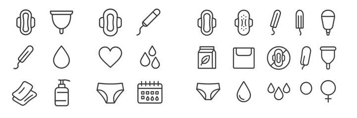 Menstrual health products and symbols illustrated in a minimalist style for educational purposes and awareness campaigns