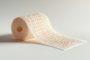 Roll of Perforated, CreamColored Paper Towels or Medical Gauze Against White Background