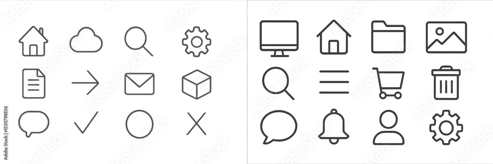 Leinwandbilder Collection of minimalistic icons for user interface design and web applications showcasing various common functions