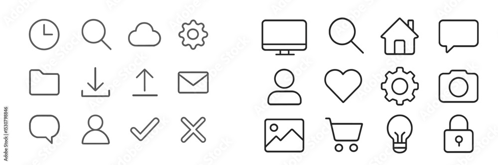 Aufkleber Collection of minimalistic icons representing various activities and objects often used in digital interfaces and applications