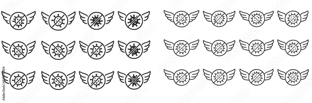 Poster Unique winged symbol designs arranged in a grid showcasing various patterns and styles in black and white