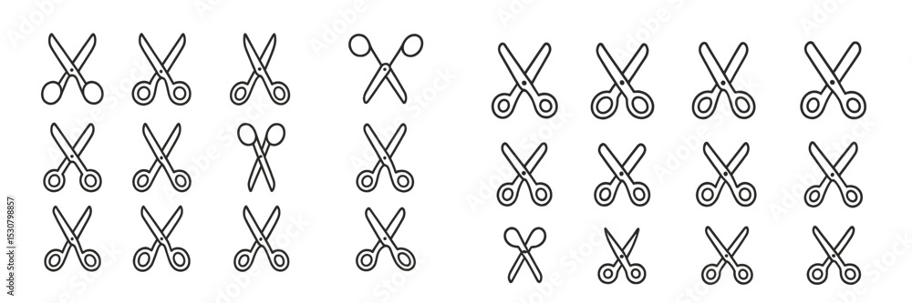 Aufkleber Scissors arranged in various styles and positions on a white background showcasing their versatility and design