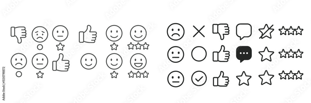 Poster Different types of facial expressions and rating symbols showcasing emotions and opinions in an illustrative format
