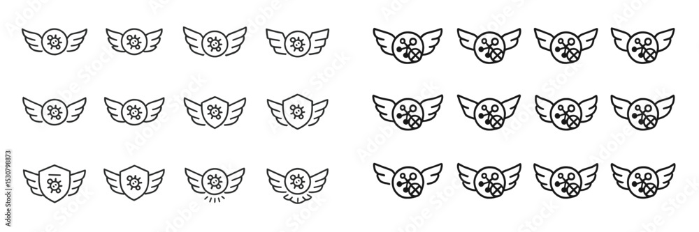 Poster Designs featuring winged symbols and circular motifs for creative projects in various styles