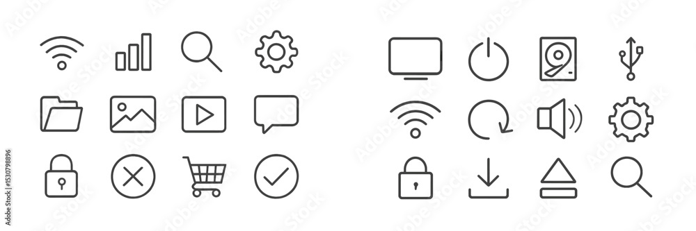 Aufkleber Collection of simple digital icons representing common functions and features for user interface design