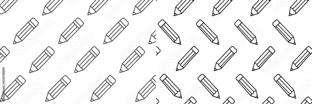 Poster Collection of hand-drawn pencils arranged in a repetitive pattern on a white background designed for art and design projects