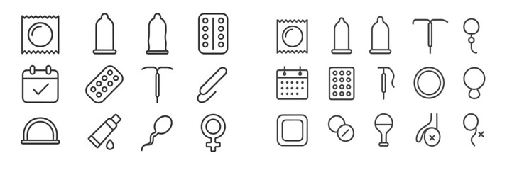 Collection of icons representing various forms of contraception and sexual health options displayed in a clean layout