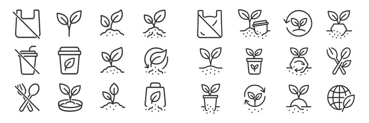 Icons representing sustainability and eco-friendly practices in gardening and planting initiatives