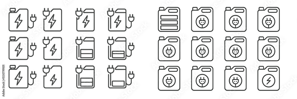 Poster icon collection showing various battery and energy icons representing storage, charge levels, and en