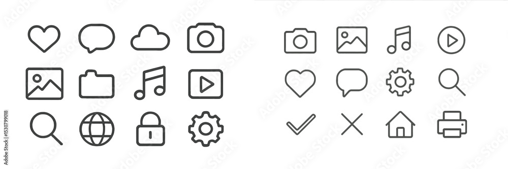 Poster Unique collection of minimalistic icons representing various digital and social media concepts found in modern design trends