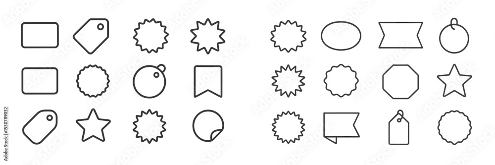 Poster various simple geometric shapes in black outline on a white background for design and illustration p