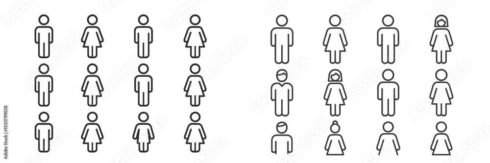 Aufkleber diverse group of simple line icons depicting various human figures and gender representations arrang