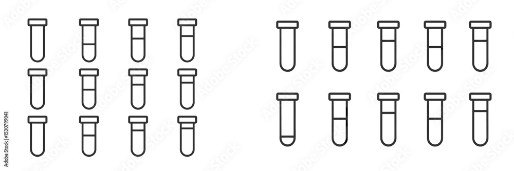 Poster Multiple test tubes arranged in two rows for laboratory work on a clean white background during a scientific experiment