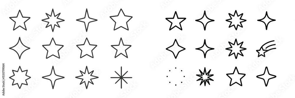 Aufkleber Collection of star designs showcasing various shapes and styles on a simple background