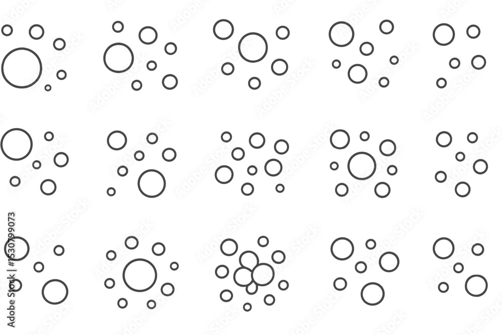 Poster Different arrangements of circles in various sizes on a plain background for design inspiration