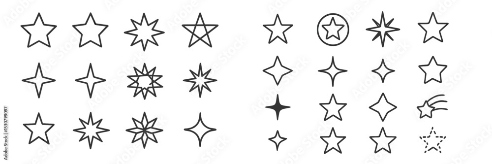 Poster Various star designs displayed in a grid layout, showcasing unique shapes and patterns suitable for artistic projects