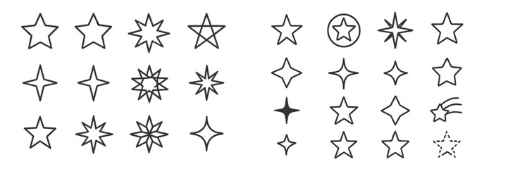 Fototapeta premium Various star designs displayed in a grid layout, showcasing unique shapes and patterns suitable for artistic projects