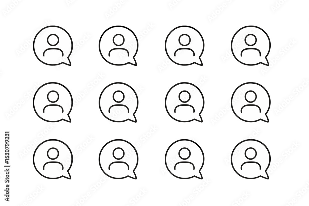 Fototapete Outline of multiple user icons within speech bubbles representing communication in a digital context