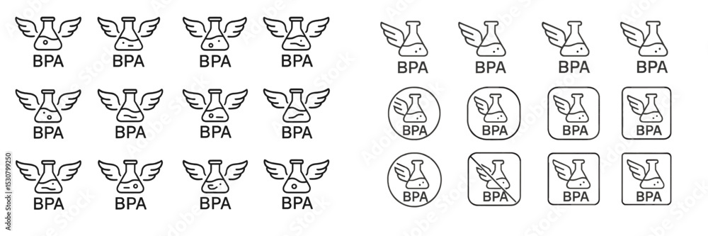 Aufkleber Graphic design featuring various BPA symbols with wings in a minimalist style on a clean background