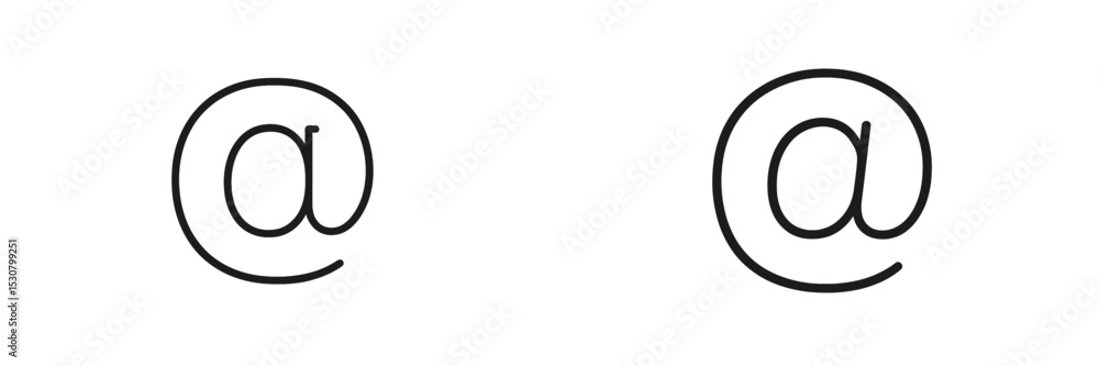 Poster two stylized representations of the at symbol in black and white on a plain background